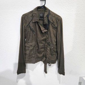 Blank NYC Linen Jacket Womens size Small Moto Military Olive